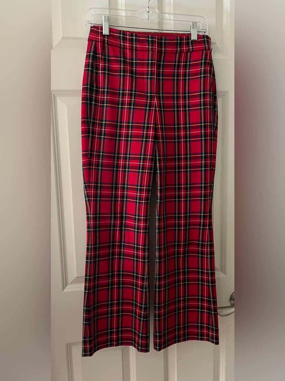 women's J. Crew Kelsey tartan plaid cropped flare red pants holiday Christmas 2T